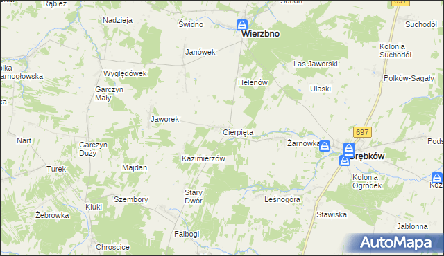mapa Cierpięta gmina Wierzbno, Cierpięta gmina Wierzbno na mapie Targeo