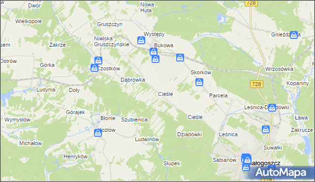 mapa Cieśle gmina Krasocin, Cieśle gmina Krasocin na mapie Targeo