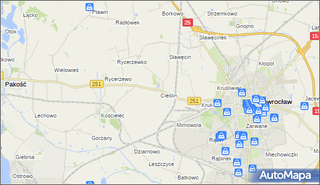 mapa Cieślin gmina Inowrocław, Cieślin gmina Inowrocław na mapie Targeo