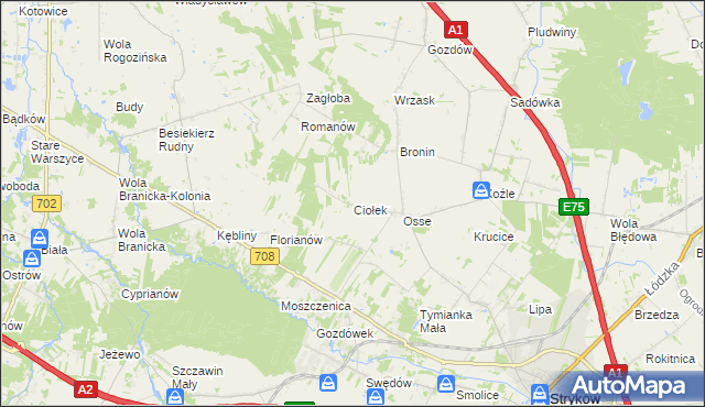 mapa Ciołek gmina Stryków, Ciołek gmina Stryków na mapie Targeo