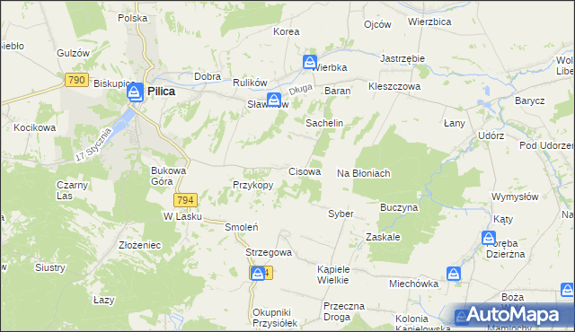 mapa Cisowa gmina Pilica, Cisowa gmina Pilica na mapie Targeo