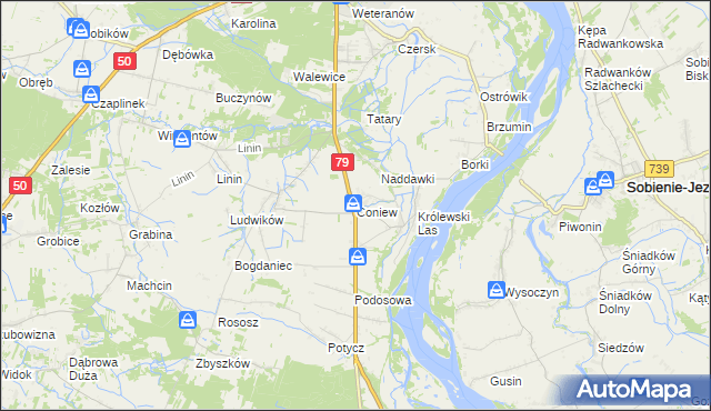 mapa Coniew, Coniew na mapie Targeo