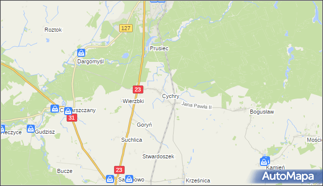 mapa Cychry gmina Dębno, Cychry gmina Dębno na mapie Targeo