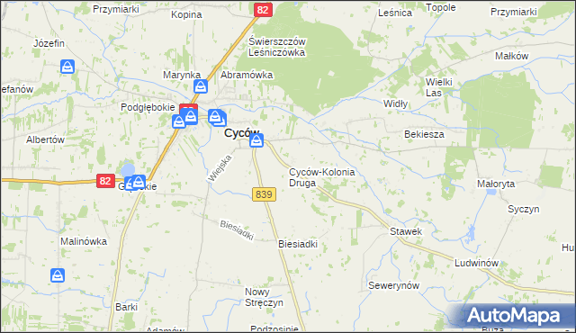 mapa Cyców-Kolonia Druga, Cyców-Kolonia Druga na mapie Targeo