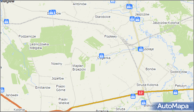 mapa Cyganka gmina Milejów, Cyganka gmina Milejów na mapie Targeo