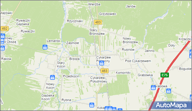 mapa Cykarzew Północny, Cykarzew Północny na mapie Targeo