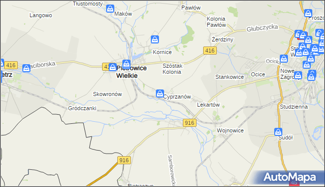 mapa Cyprzanów, Cyprzanów na mapie Targeo