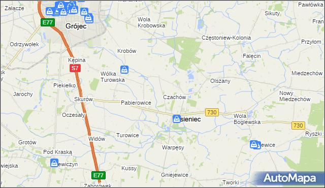 mapa Czachów gmina Jasieniec, Czachów gmina Jasieniec na mapie Targeo