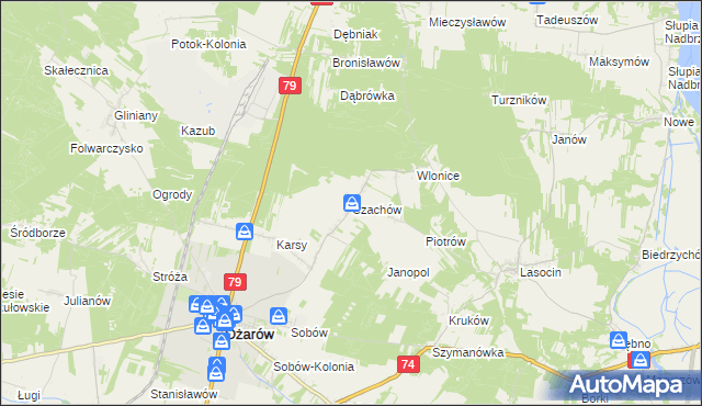 mapa Czachów gmina Ożarów, Czachów gmina Ożarów na mapie Targeo