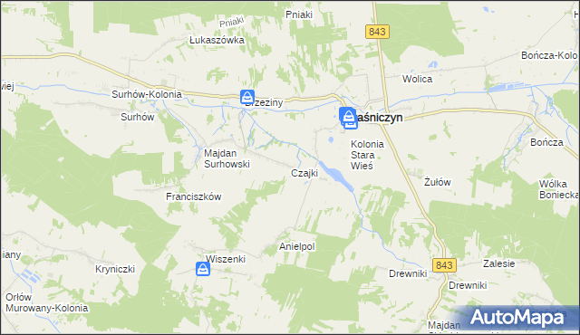 mapa Czajki gmina Kraśniczyn, Czajki gmina Kraśniczyn na mapie Targeo