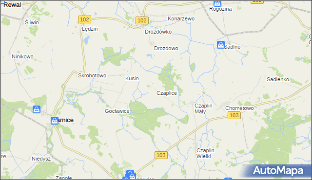 mapa Czaplice gmina Karnice, Czaplice gmina Karnice na mapie Targeo