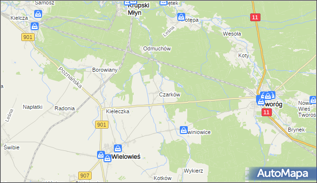 mapa Czarków gmina Wielowieś, Czarków gmina Wielowieś na mapie Targeo