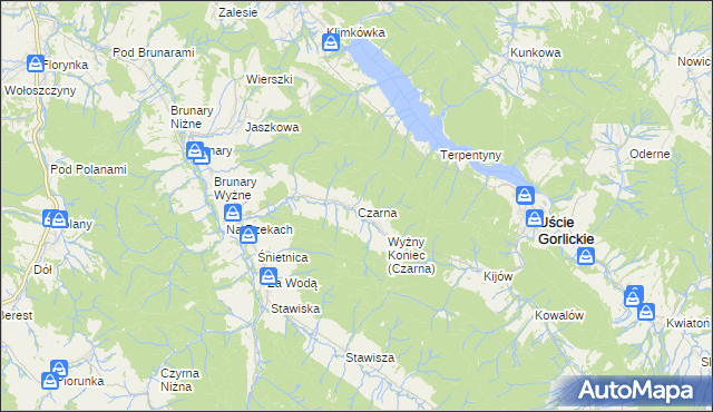 mapa Czarna gmina Uście Gorlickie, Czarna gmina Uście Gorlickie na mapie Targeo