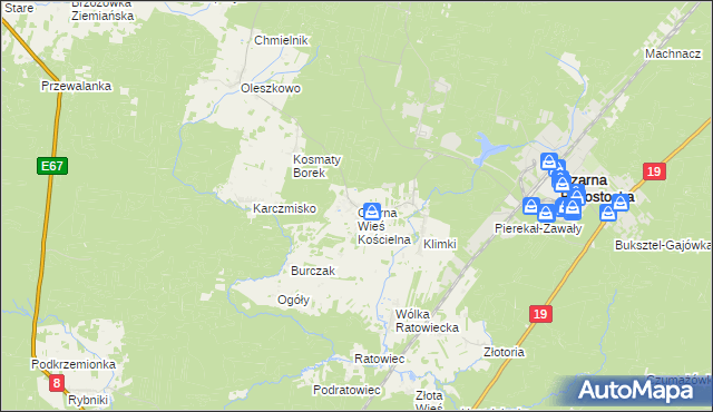 mapa Czarna Wieś Kościelna, Czarna Wieś Kościelna na mapie Targeo
