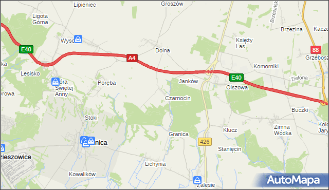 mapa Czarnocin gmina Leśnica, Czarnocin gmina Leśnica na mapie Targeo