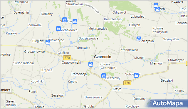 mapa Czarnocin powiat kazimierski, Czarnocin powiat kazimierski na mapie Targeo