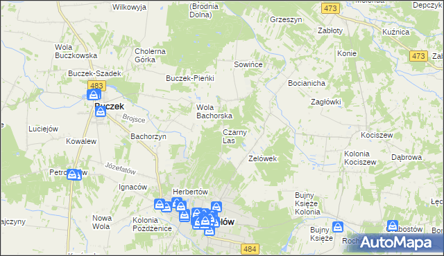 mapa Czarny Las gmina Buczek, Czarny Las gmina Buczek na mapie Targeo