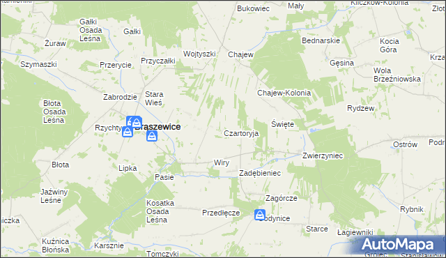 mapa Czartoryja gmina Brąszewice, Czartoryja gmina Brąszewice na mapie Targeo