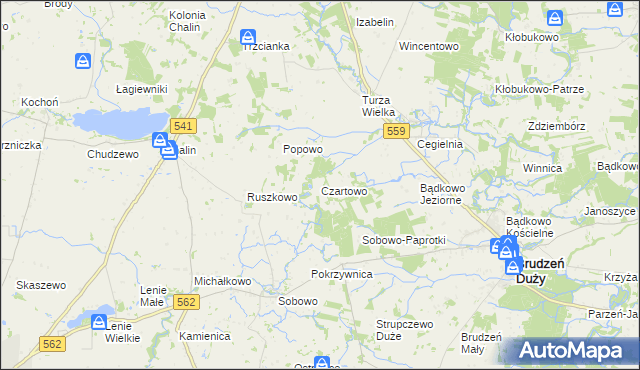 mapa Czartowo gmina Dobrzyń nad Wisłą, Czartowo gmina Dobrzyń nad Wisłą na mapie Targeo