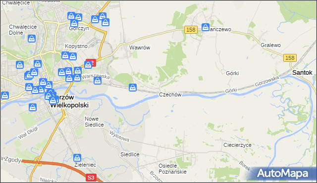mapa Czechów gmina Santok, Czechów gmina Santok na mapie Targeo