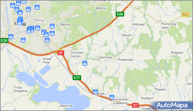 mapa Czechowo gmina Elbląg, Czechowo gmina Elbląg na mapie Targeo