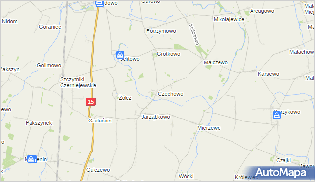 mapa Czechowo gmina Niechanowo, Czechowo gmina Niechanowo na mapie Targeo