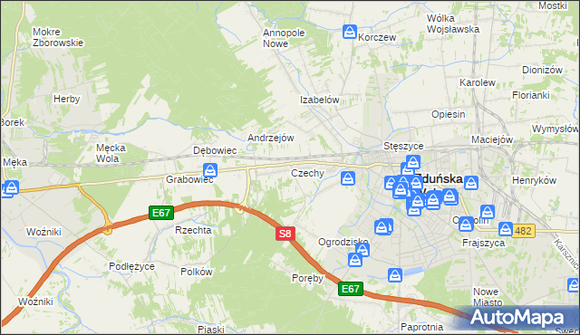 mapa Czechy gmina Zduńska Wola, Czechy gmina Zduńska Wola na mapie Targeo