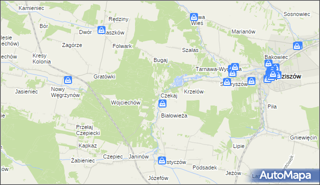 mapa Czekaj gmina Sędziszów, Czekaj gmina Sędziszów na mapie Targeo