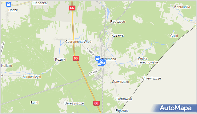 mapa Czeremcha powiat hajnowski, Czeremcha powiat hajnowski na mapie Targeo