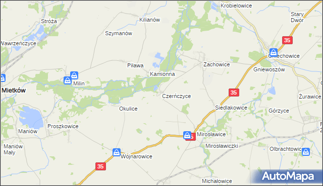 mapa Czerńczyce gmina Kąty Wrocławskie, Czerńczyce gmina Kąty Wrocławskie na mapie Targeo