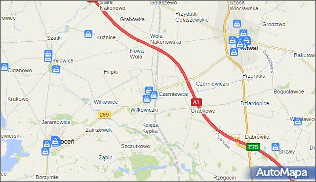 mapa Czerniewice gmina Choceń, Czerniewice gmina Choceń na mapie Targeo