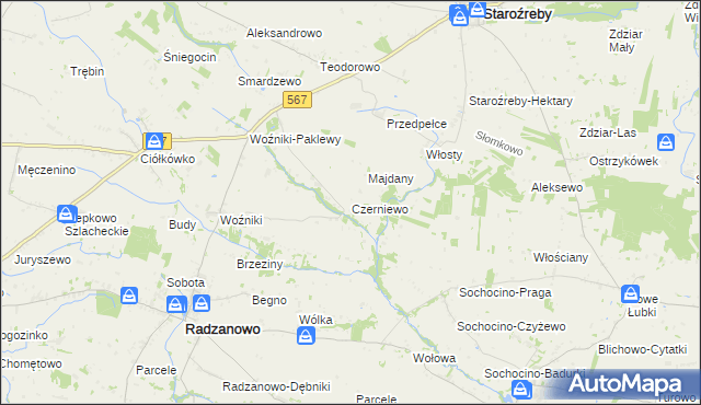 mapa Czerniewo gmina Radzanowo, Czerniewo gmina Radzanowo na mapie Targeo