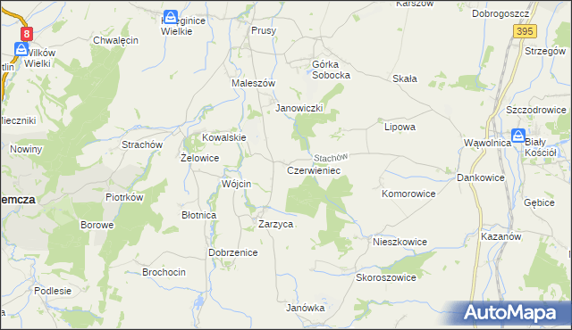 mapa Czerwieniec gmina Kondratowice, Czerwieniec gmina Kondratowice na mapie Targeo