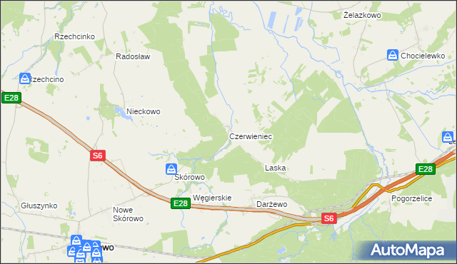 mapa Czerwieniec gmina Potęgowo, Czerwieniec gmina Potęgowo na mapie Targeo