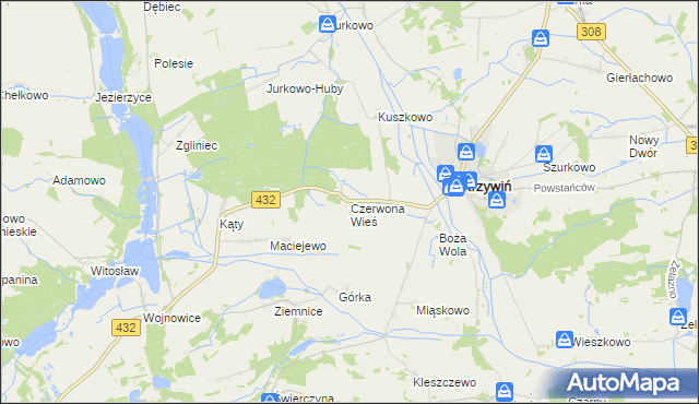 mapa Czerwona Wieś, Czerwona Wieś na mapie Targeo