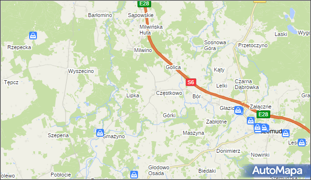 mapa Częstkowo gmina Szemud, Częstkowo gmina Szemud na mapie Targeo