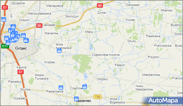 mapa Częstoniew-Kolonia, Częstoniew-Kolonia na mapie Targeo