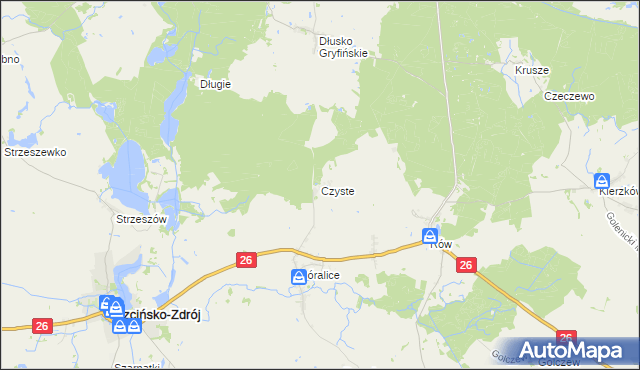 mapa Czyste gmina Trzcińsko-Zdrój, Czyste gmina Trzcińsko-Zdrój na mapie Targeo