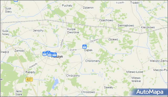 mapa Dąbek gmina Troszyn, Dąbek gmina Troszyn na mapie Targeo