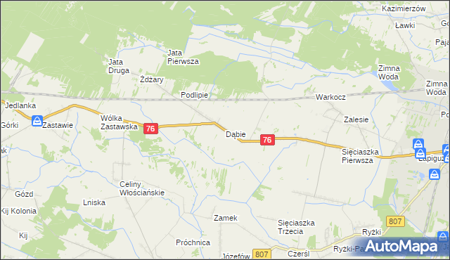 mapa Dąbie gmina Łuków, Dąbie gmina Łuków na mapie Targeo