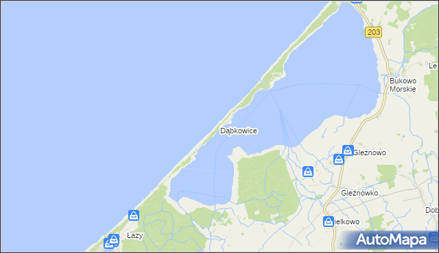 mapa Dąbkowice gmina Darłowo, Dąbkowice gmina Darłowo na mapie Targeo