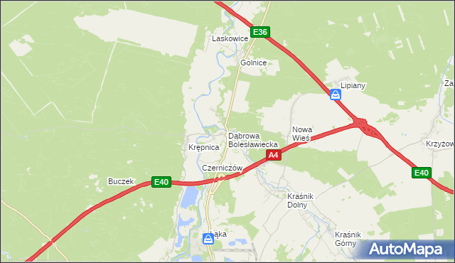 mapa Dąbrowa Bolesławiecka, Dąbrowa Bolesławiecka na mapie Targeo