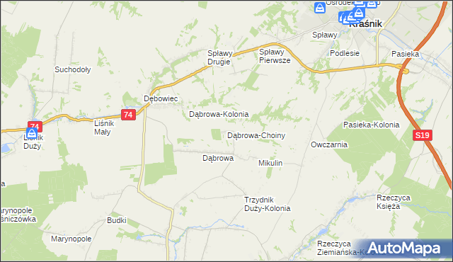 mapa Dąbrowa-Choiny, Dąbrowa-Choiny na mapie Targeo