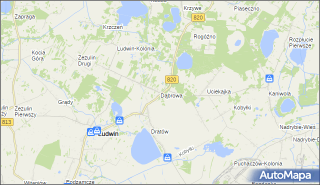 mapa Dąbrowa gmina Ludwin, Dąbrowa gmina Ludwin na mapie Targeo