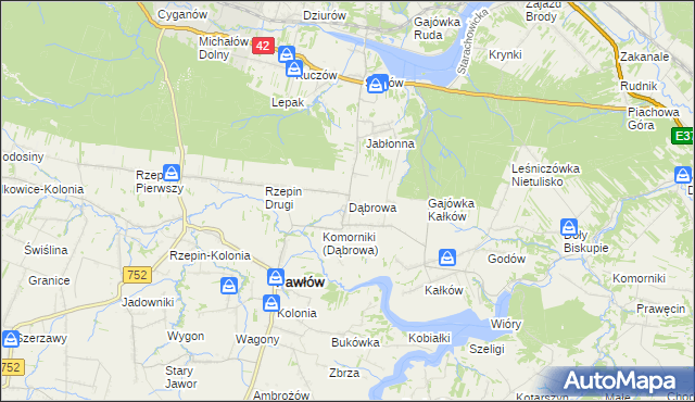 mapa Dąbrowa gmina Pawłów, Dąbrowa gmina Pawłów na mapie Targeo
