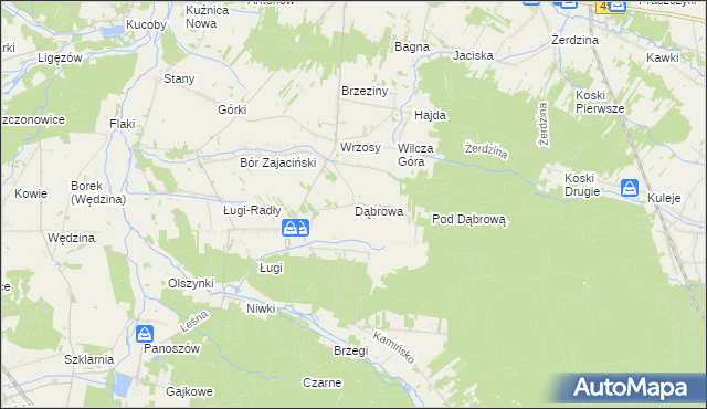 mapa Dąbrowa gmina Przystajń, Dąbrowa gmina Przystajń na mapie Targeo