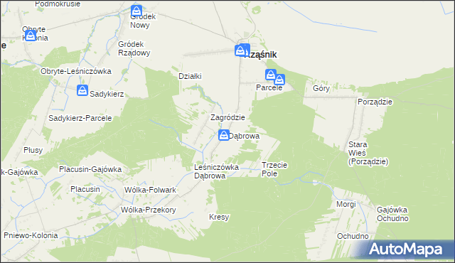 mapa Dąbrowa gmina Rząśnik, Dąbrowa gmina Rząśnik na mapie Targeo