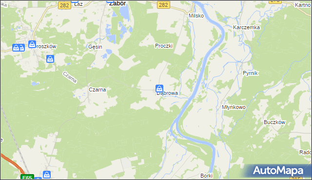 mapa Dąbrowa gmina Zabór, Dąbrowa gmina Zabór na mapie Targeo