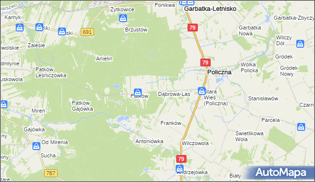 mapa Dąbrowa-Las, Dąbrowa-Las na mapie Targeo