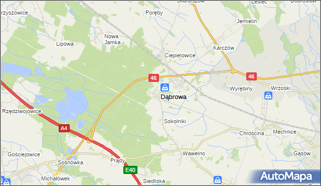 mapa Dąbrowa powiat opolski, Dąbrowa powiat opolski na mapie Targeo